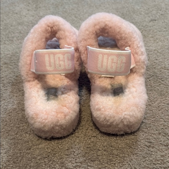 UGG Pink Plush Slippers with Double Strap Design - Picture 2 of 6